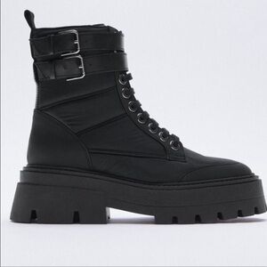 ZARA QUILTED NYLON LOW HEEL ANKLE BOOTS Size 7